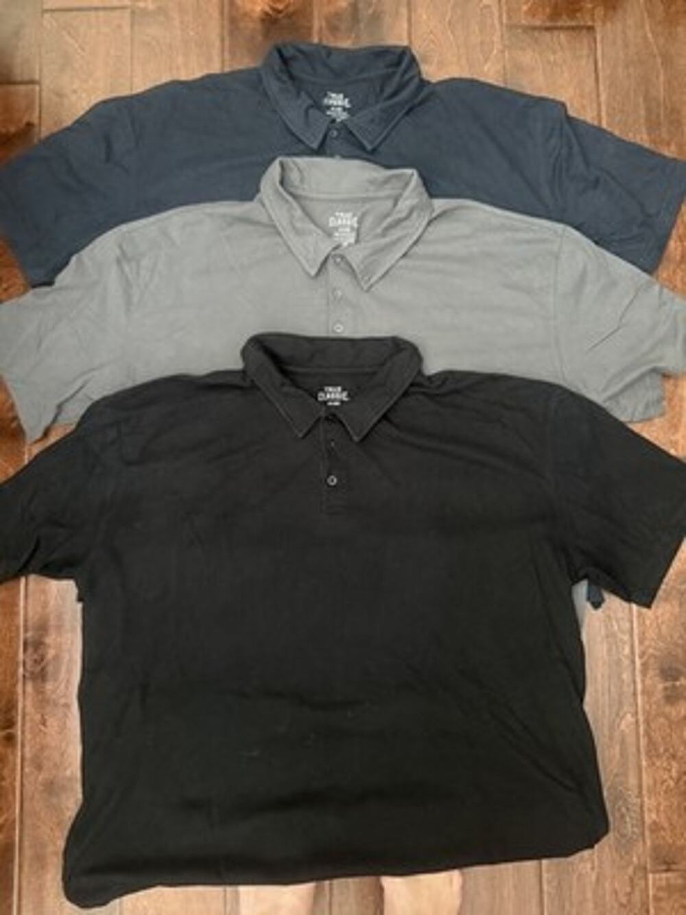 True Classic Polo Shirt Lot of 3 Mens Cotton Blend Gray Black Navy Collared XXL